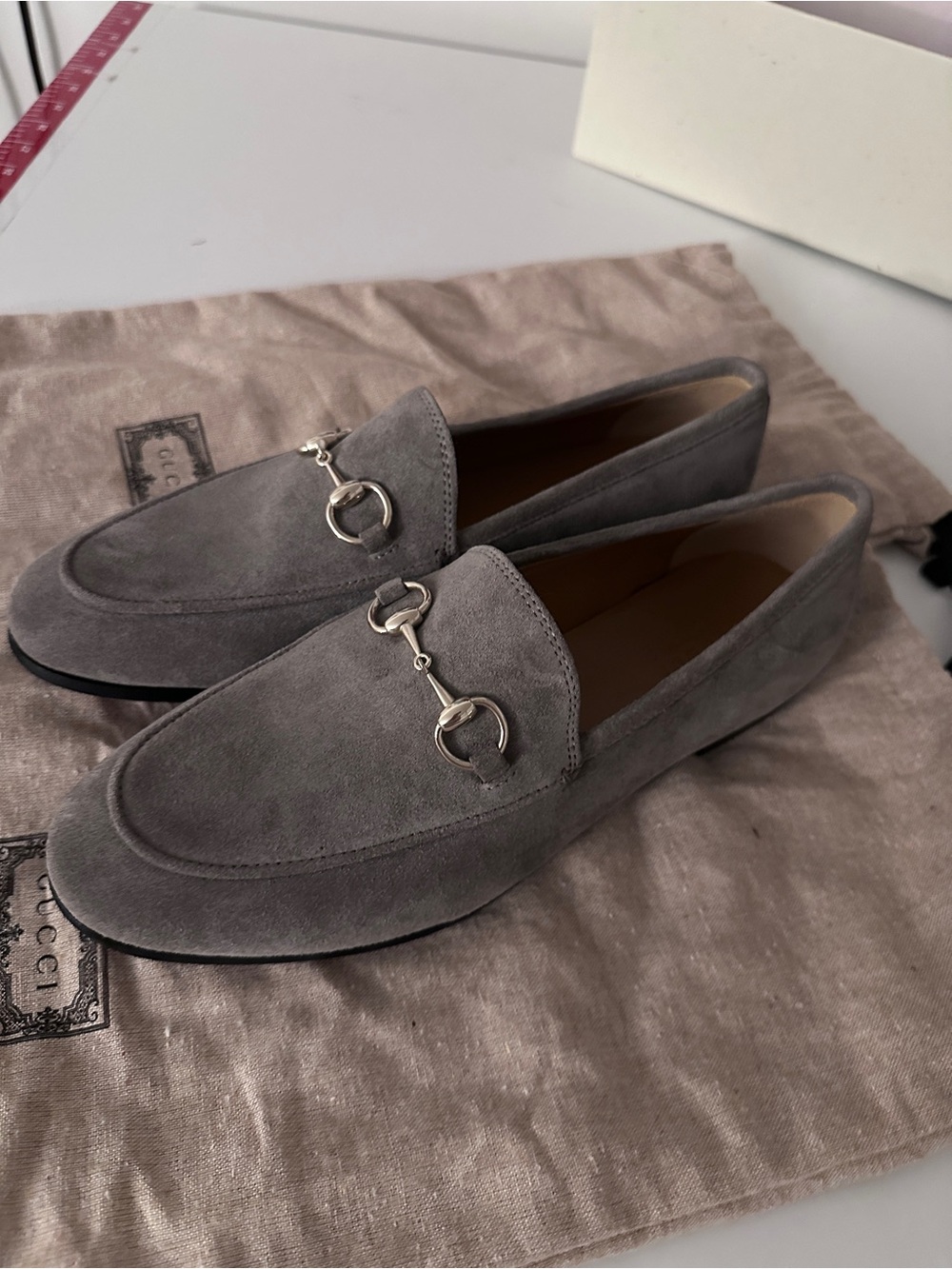 Gucci  women Grey Suede Horsebit Loafers